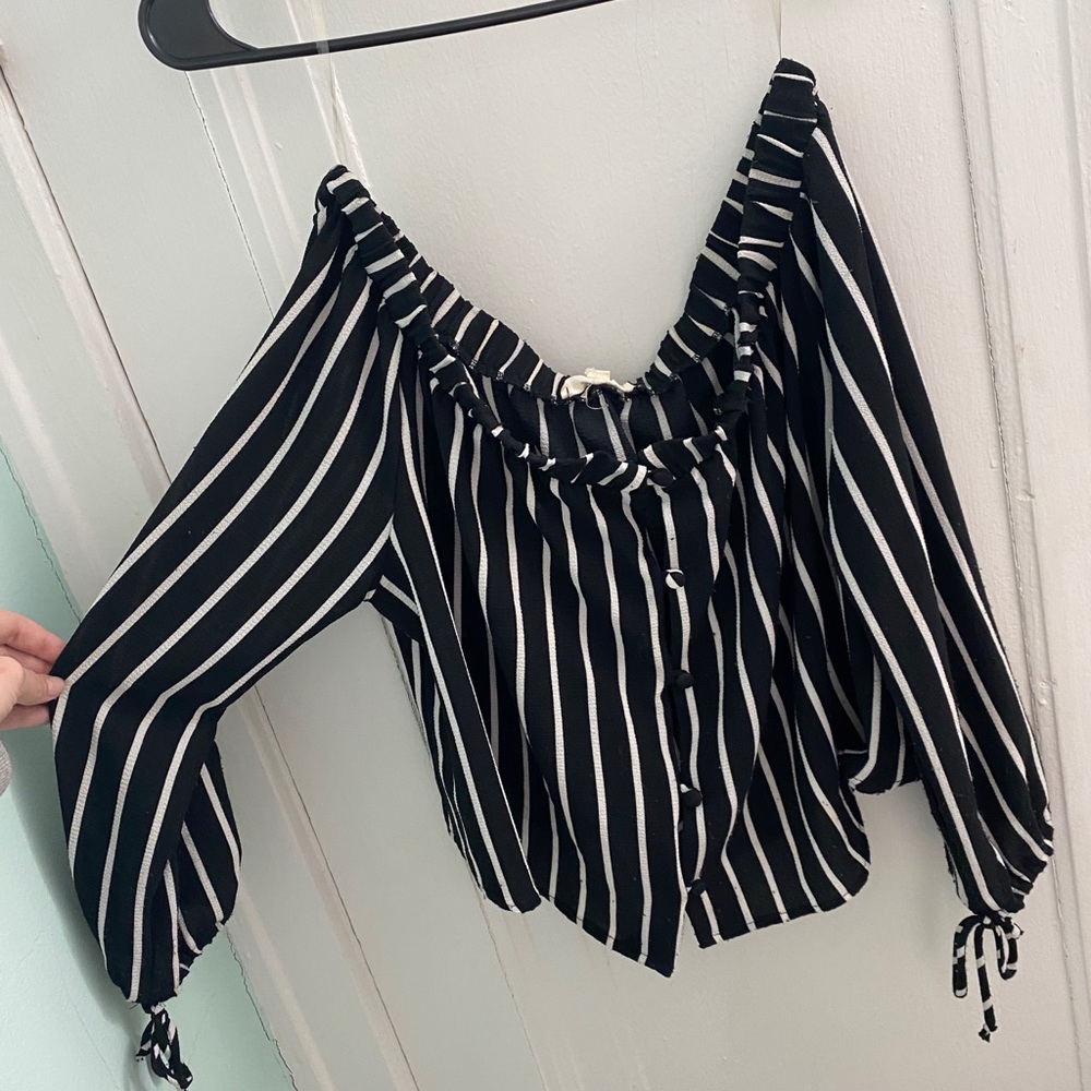Black and White Stripped Off The Shoulder Top